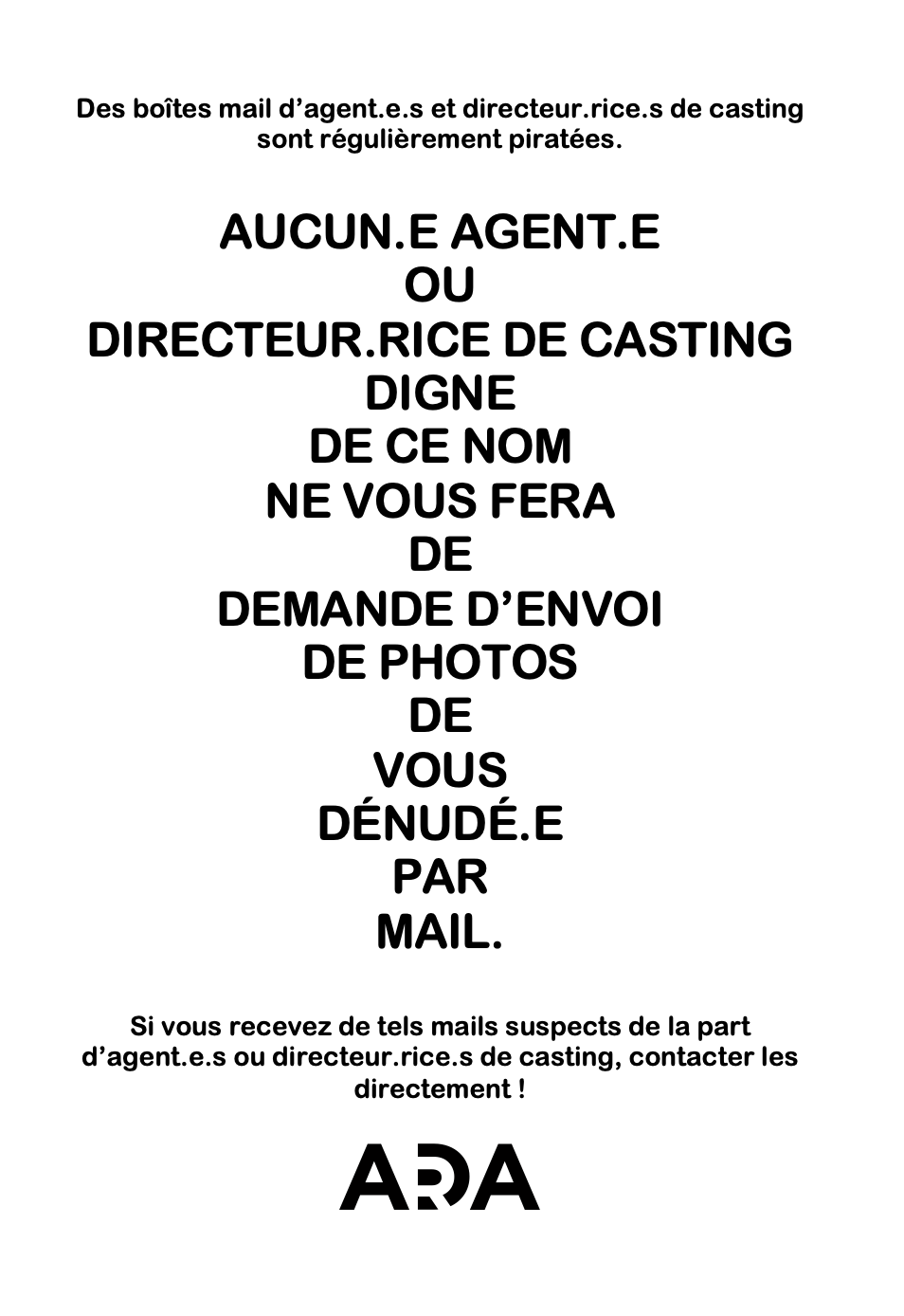 Rappel concernant les annonces de casting frauduleuses