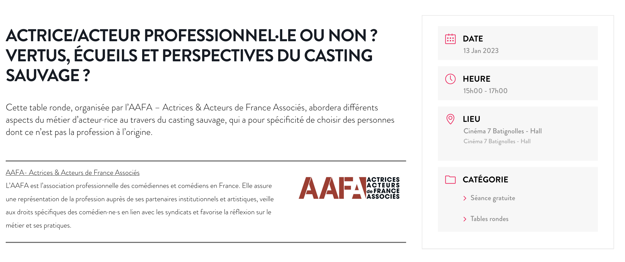 FESTIVAL PARIS COURT DEVANT - TABLE RONDE AAFA