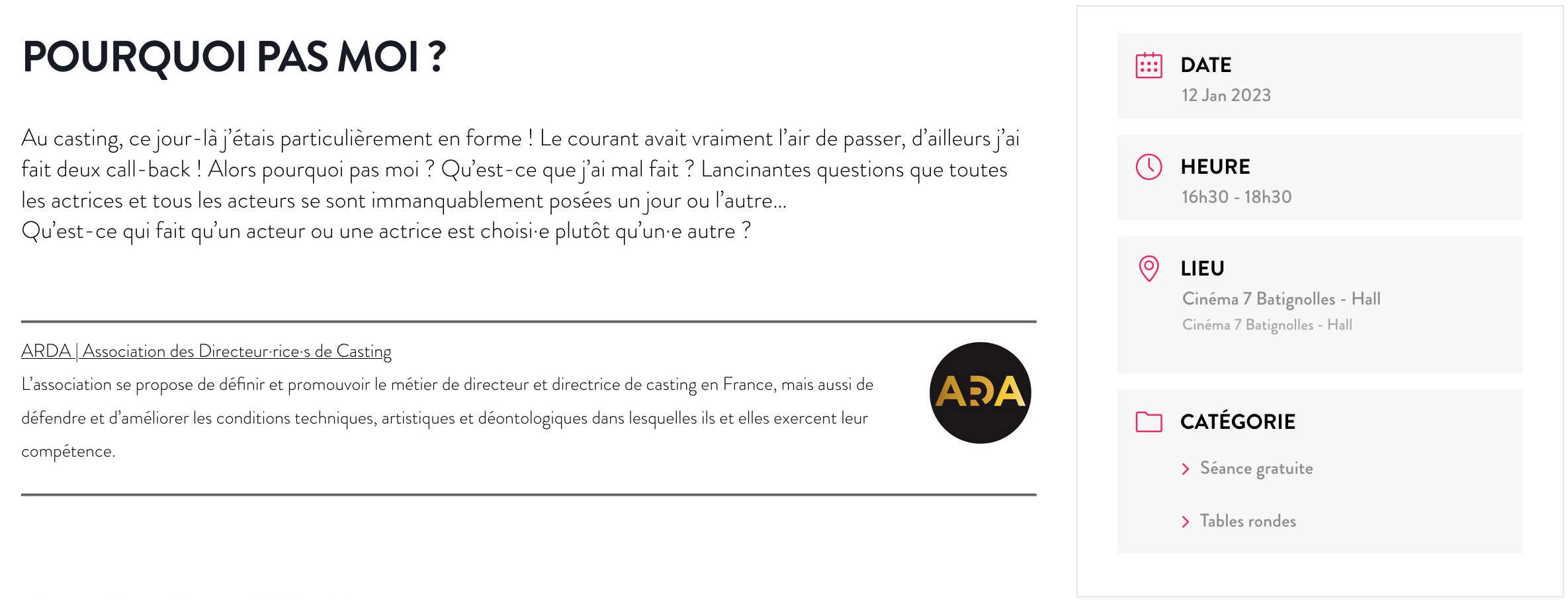 FESTIVAL PARIS COURT DEVANT - TABLE RONDE ARDA